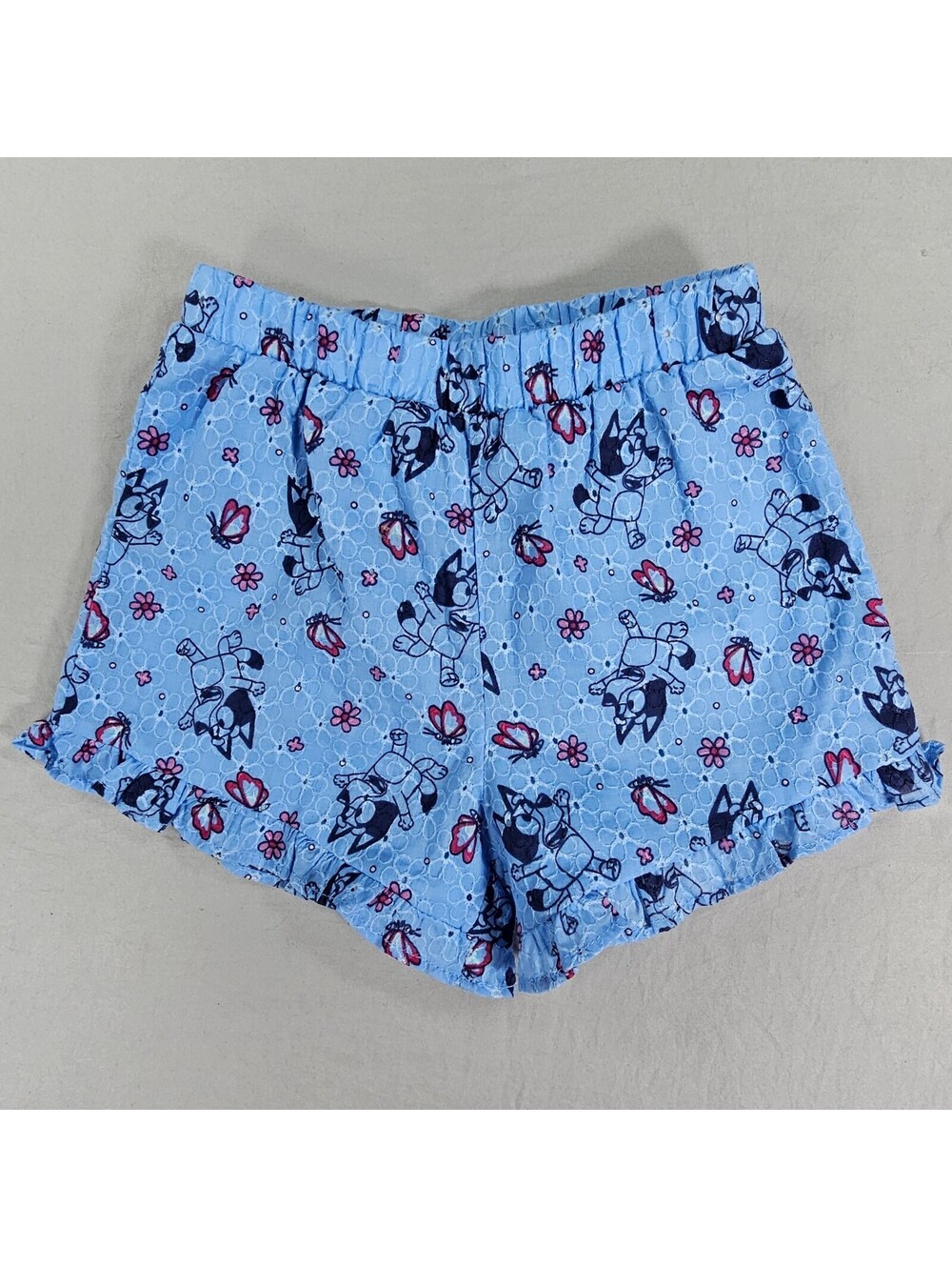 Bluey Toddler Girls' Blue Butterfly & Flower 100% Cotton Printed Shorts. Size 3T